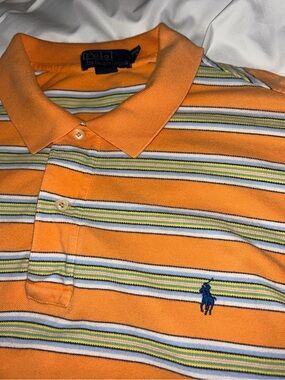 Ralph Lauren Orange Striped Polo with Blue Pony